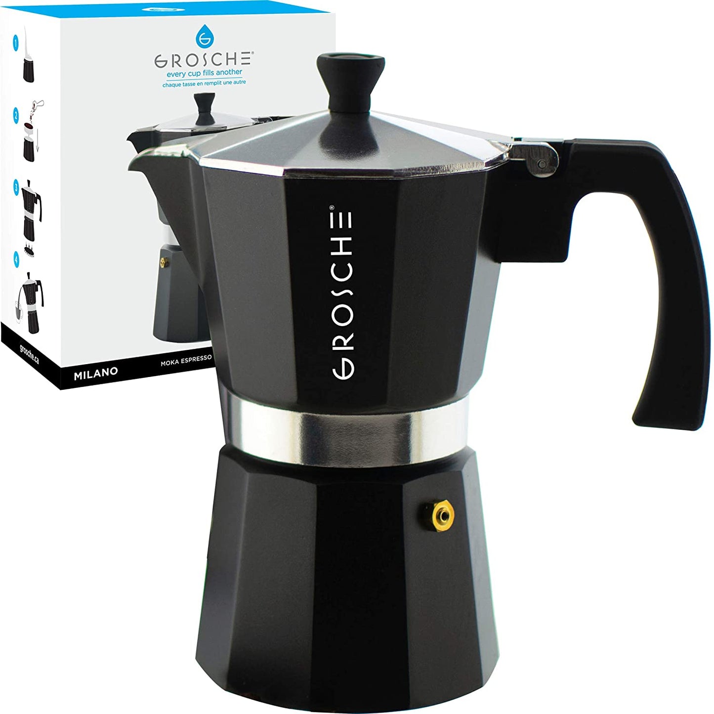 GROSCHE Milano Stovetop Espresso Maker Moka Pot 9 Espresso Cup - 15.2 oz,. Italian Greca