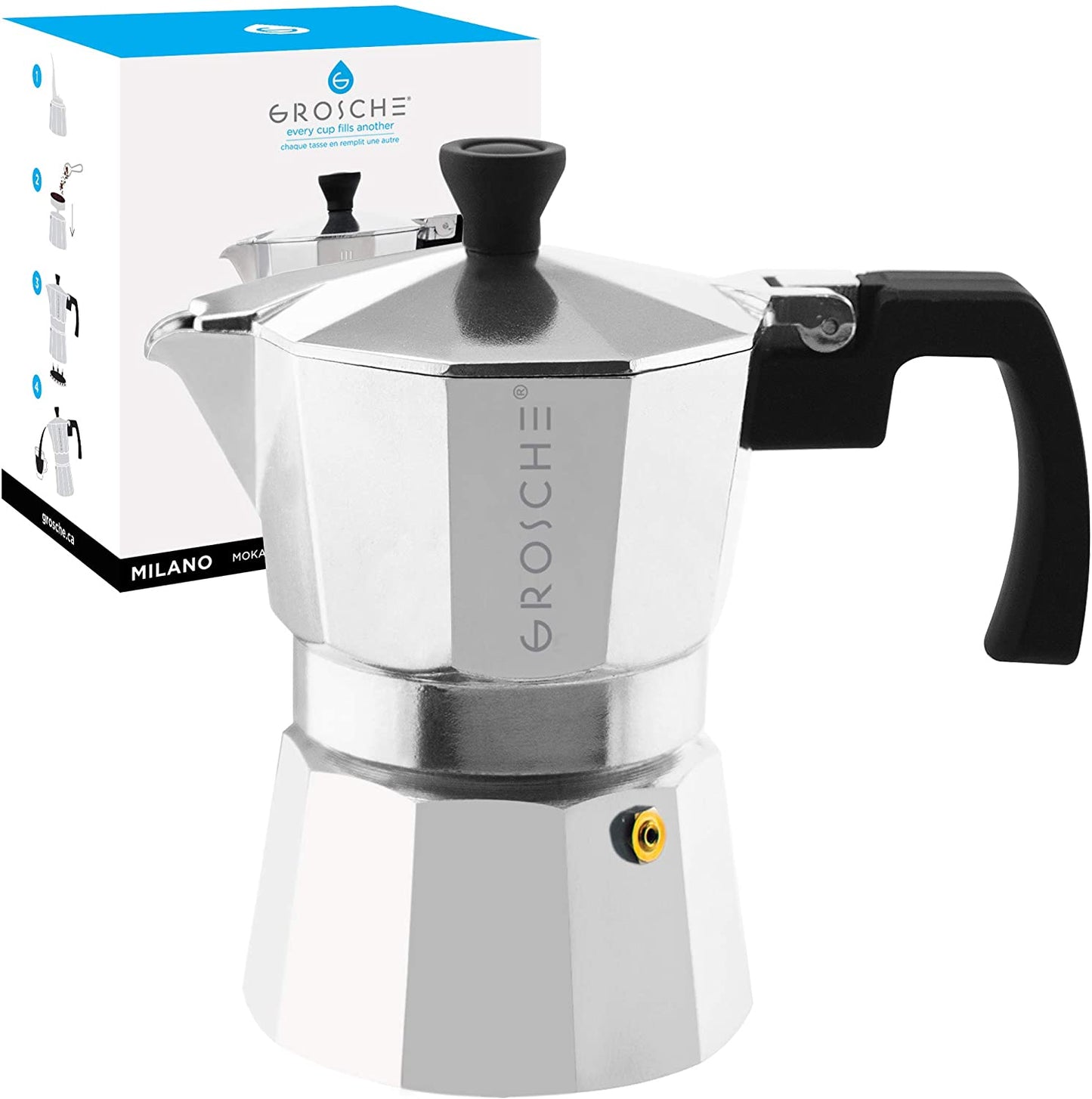 GROSCHE Milano Stovetop Espresso Maker Moka Pot 3 Espresso Cup - 5 oz,. Italian Greca