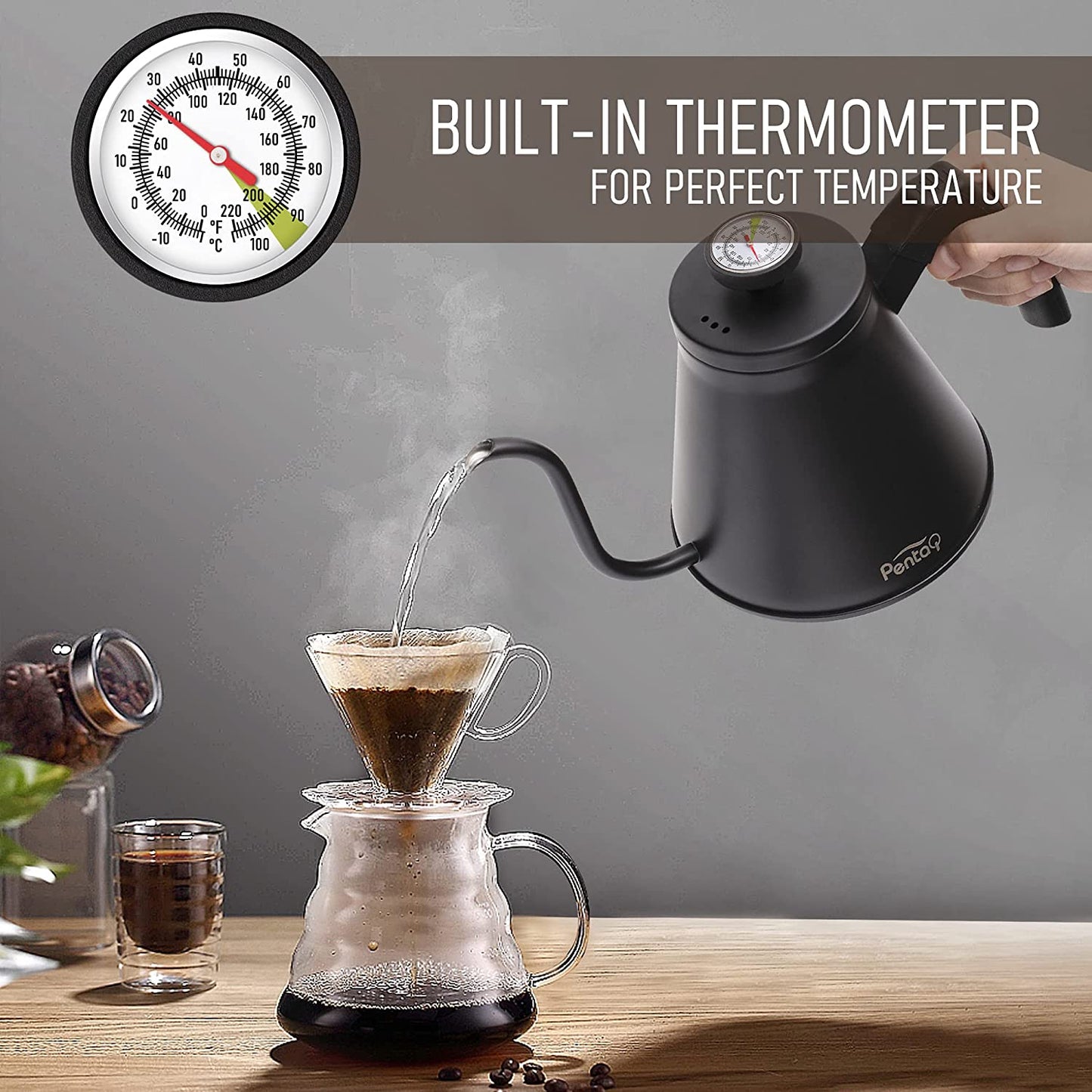 Kettle Gooseneck With Thermometer (Black)