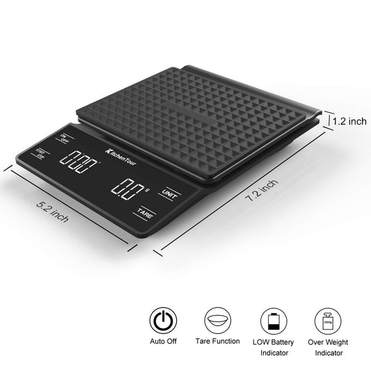 Coffee Scale with Timer 3kg/0.1g Scale with Back-Lit LCD Display (Batteries Included)