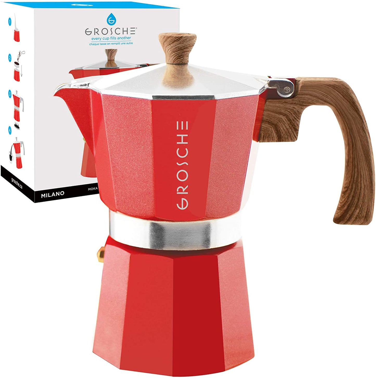 GROSCHE Milano Stovetop Espresso Maker Moka Pot 6 Espresso Cup - 9.3 oz, Italian Greca