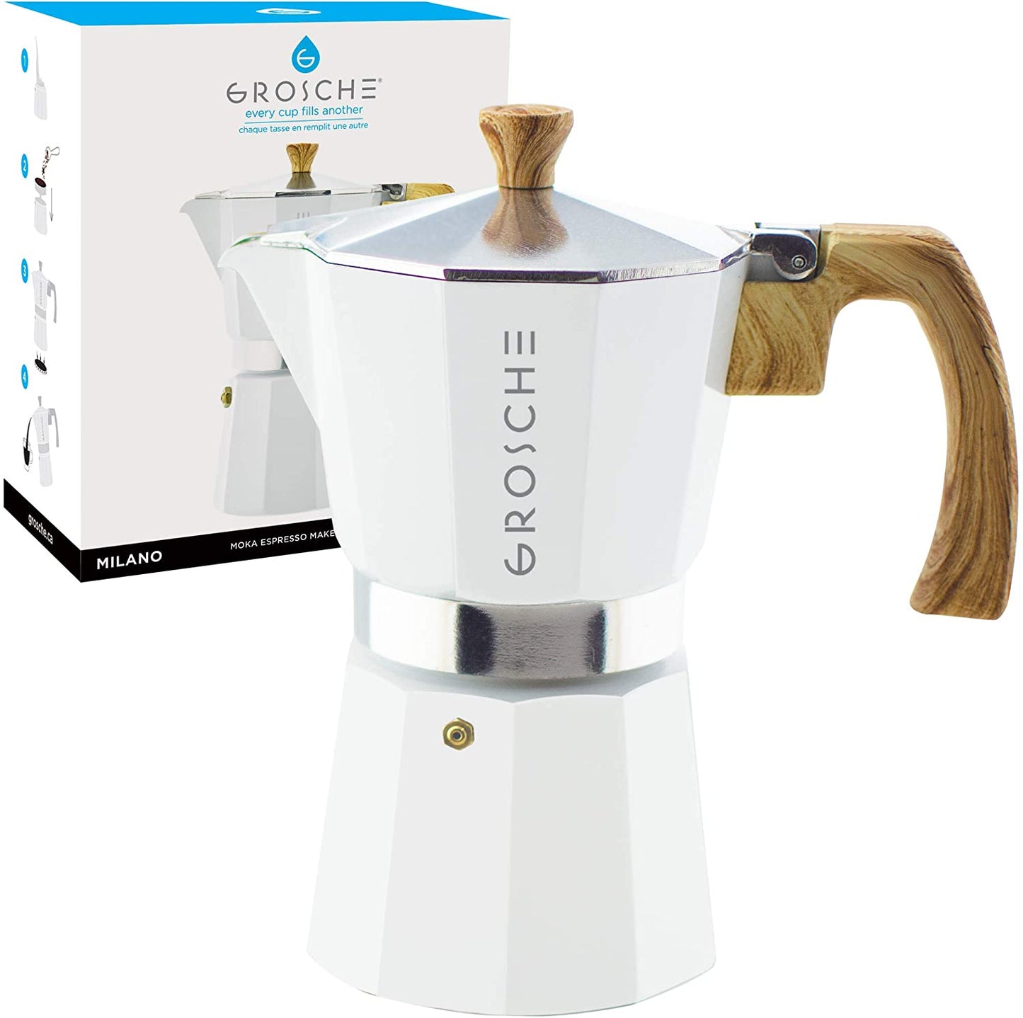 GROSCHE Black Milano Italian 6-Cup Stovetop Espresso Coffee Maker / Moka Pot